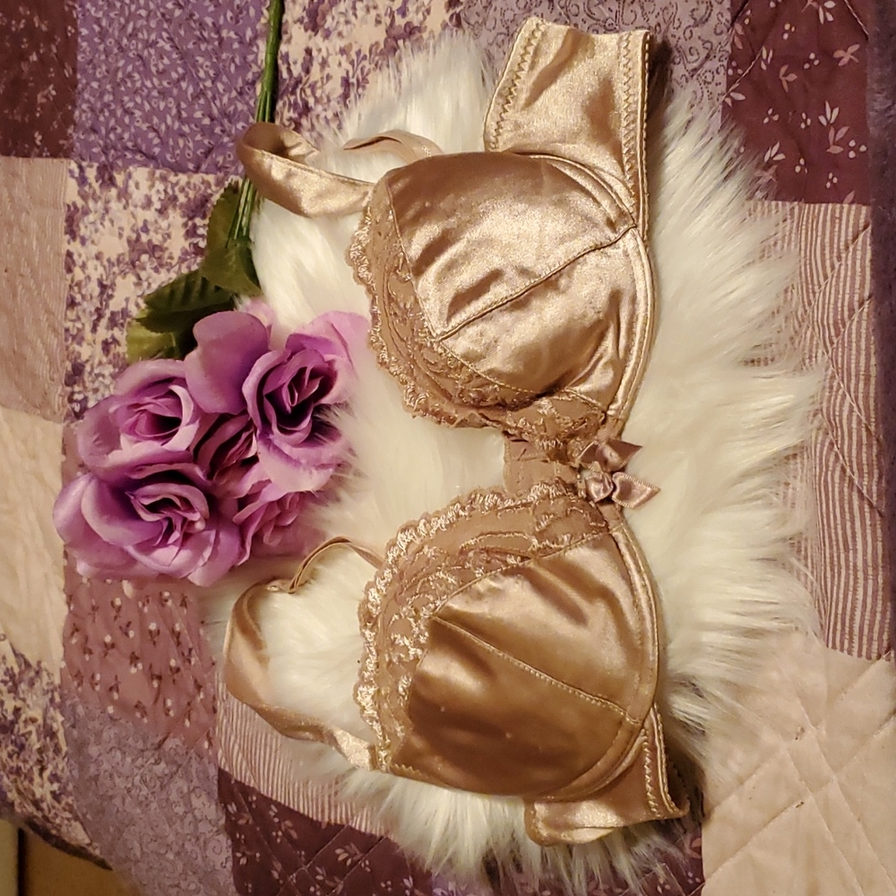 Rene Rofe Gold Lace Underwire Padded Bra 36C NWOT
